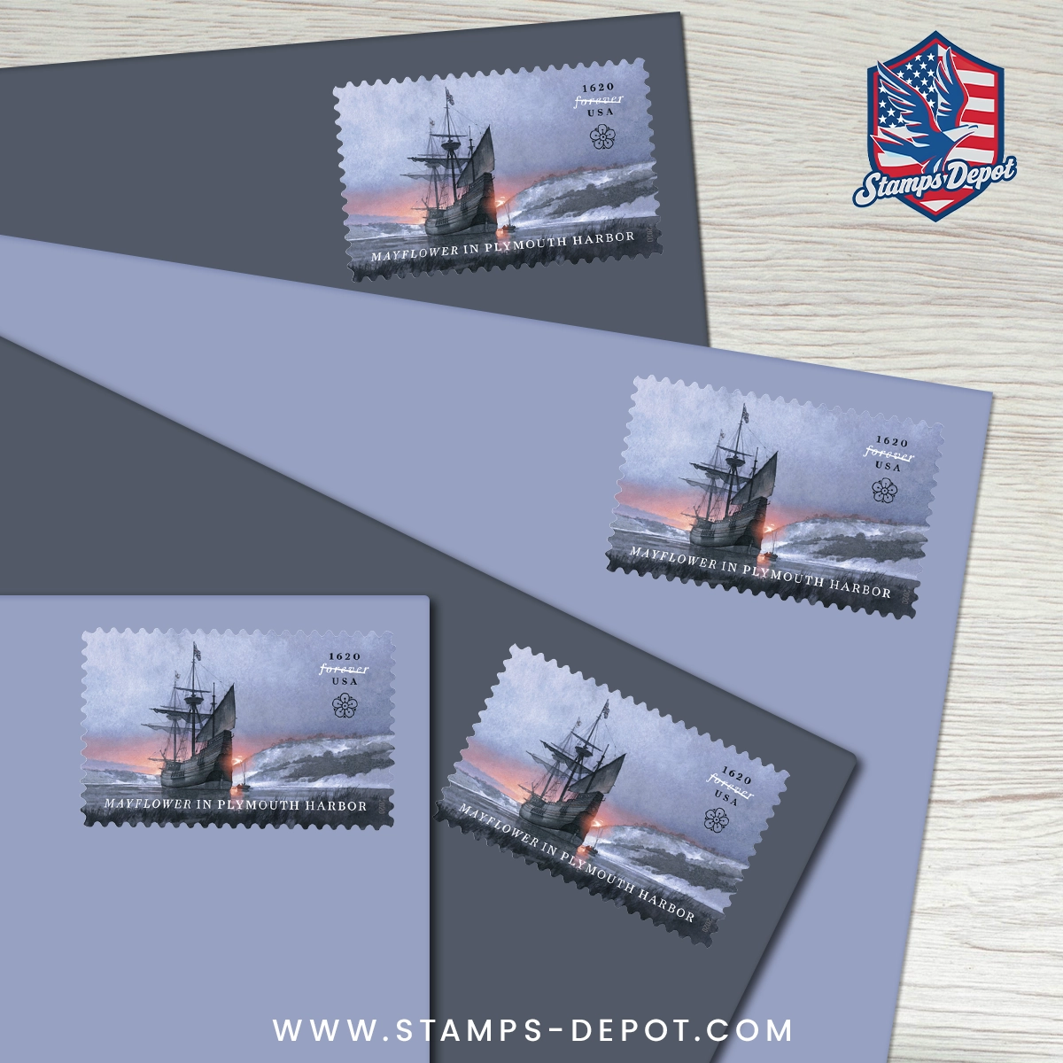 Mayflower in Plymouth Harbor Stamps