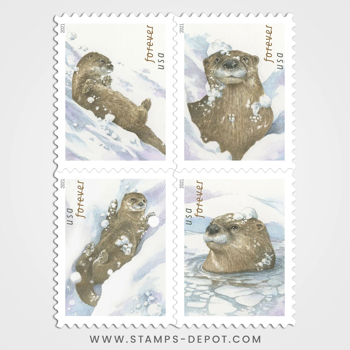 Otters in Snow Stamps