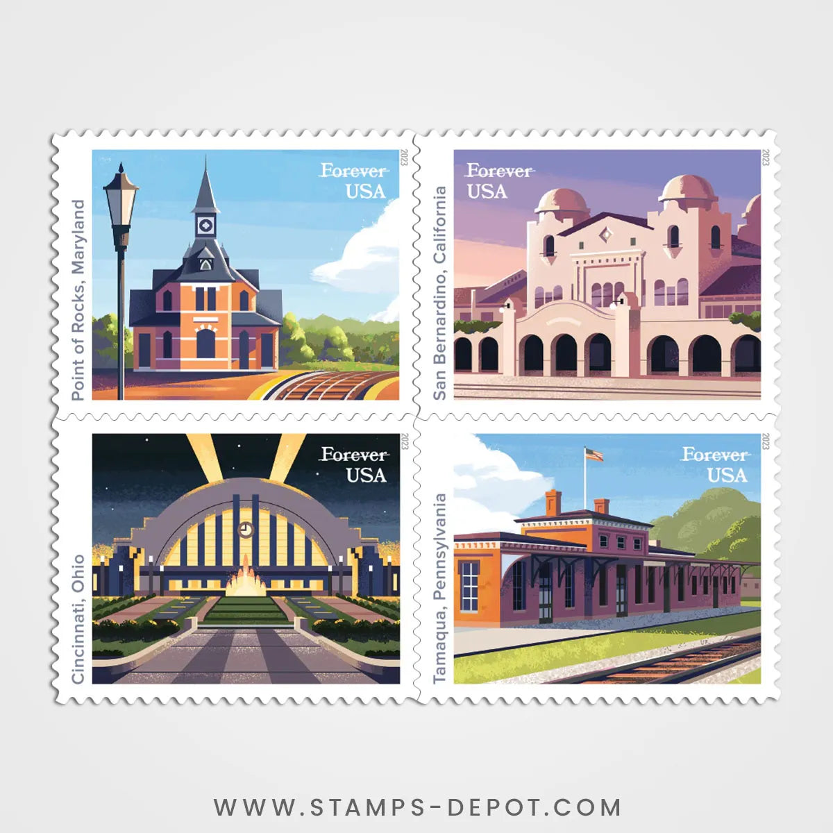 Railroad Stations Stamps