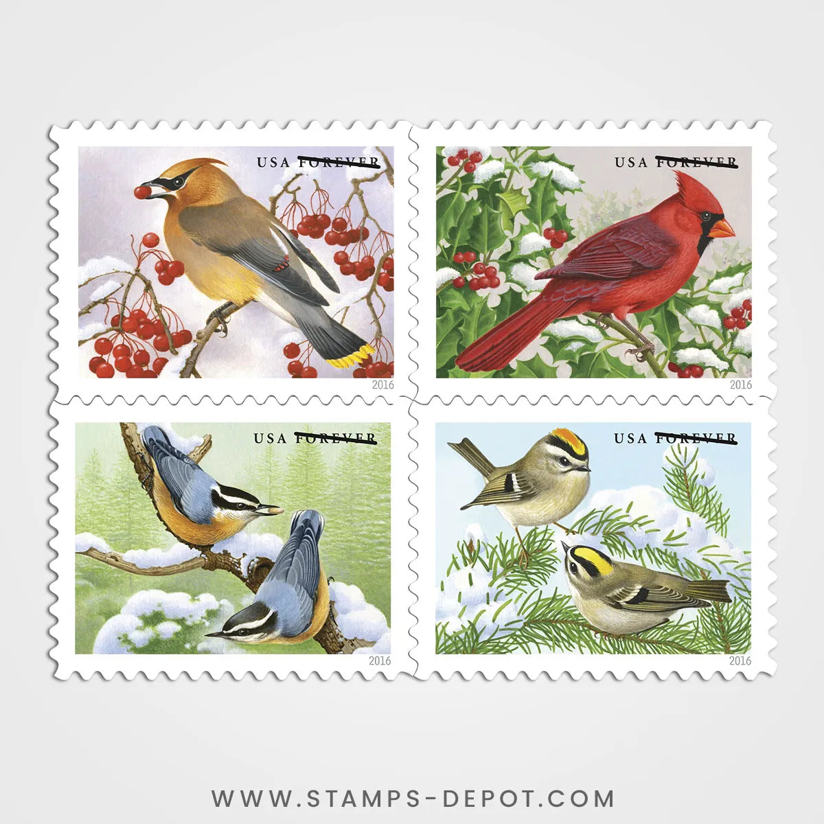 Songbirds in Snow Stamps